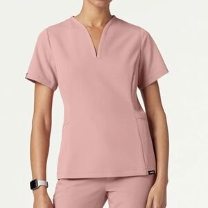 EUC JAANUU Women's Pink V-Neck Scrub Top